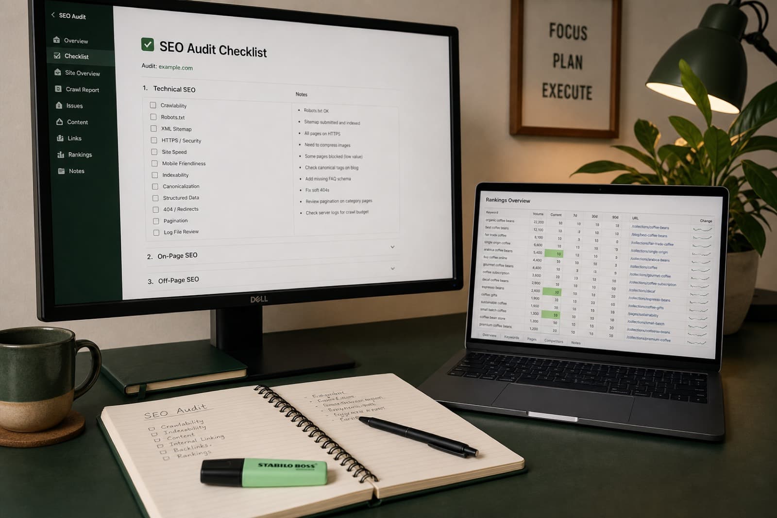 SEO audit practice with analytics screens